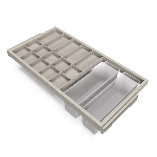 Emuca Kit di cassetti organizzatori, vassoio e telaio a scorrimento con chiusura ammortizzata per armadi, regolabile, modulo 900 mm, Grigio Pietra