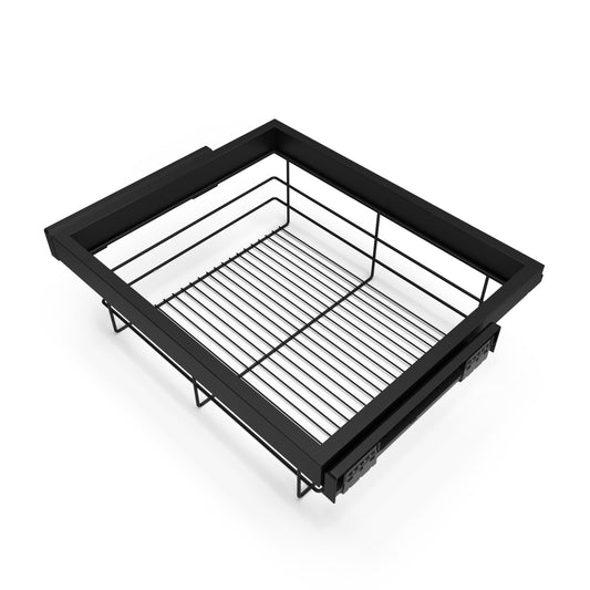 Emuca Kit di cestello in filo e telaio a scorrimento con chiusura ammortizzata per armadio, regolabile, modulo 600 mm, Nero testurizzato