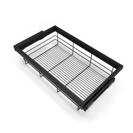 Emuca Kit di cestello in filo e telaio a scorrimento con chiusura ammortizzata per armadio, regolabile, modulo 800 mm, Nero testurizzato