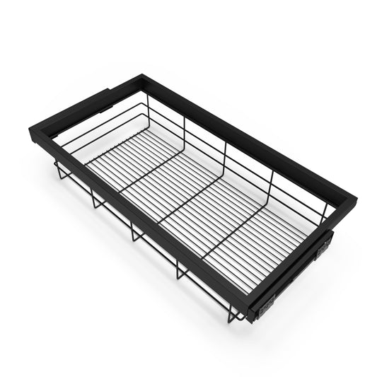 Emuca Kit di cestello in filo e telaio a scorrimento con chiusura ammortizzata per armadio, regolabile, modulo 900 mm, Nero testurizzato
