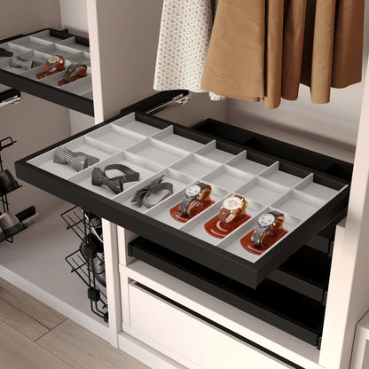 Emuca Kit di cassetto organizzatore e telaio a scorrimento con chiusura ammortizzata per armadio, regolabile, modulo 600 mm, Nero testurizzato e Grigio pietra