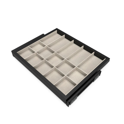Emuca Kit di cassetto organizzatore e telaio a scorrimento con chiusura ammortizzata per armadio, regolabile, modulo 600 mm, Nero testurizzato e Grigio pietra