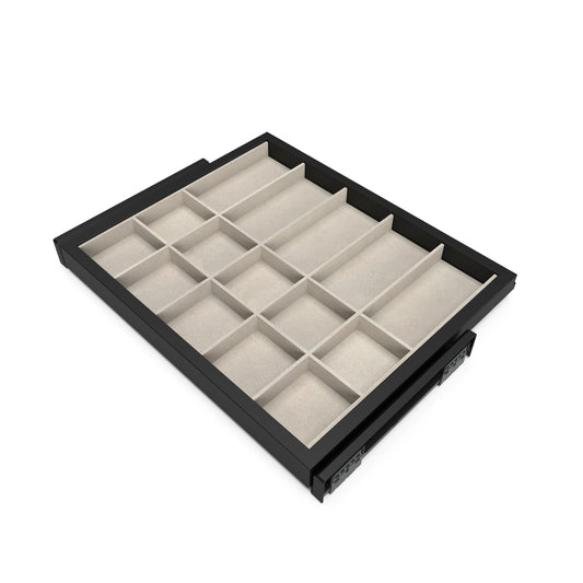 Emuca Kit di cassetto organizzatore e telaio a scorrimento con chiusura ammortizzata per armadio, regolabile, modulo 600 mm, Nero testurizzato e Grigio pietra