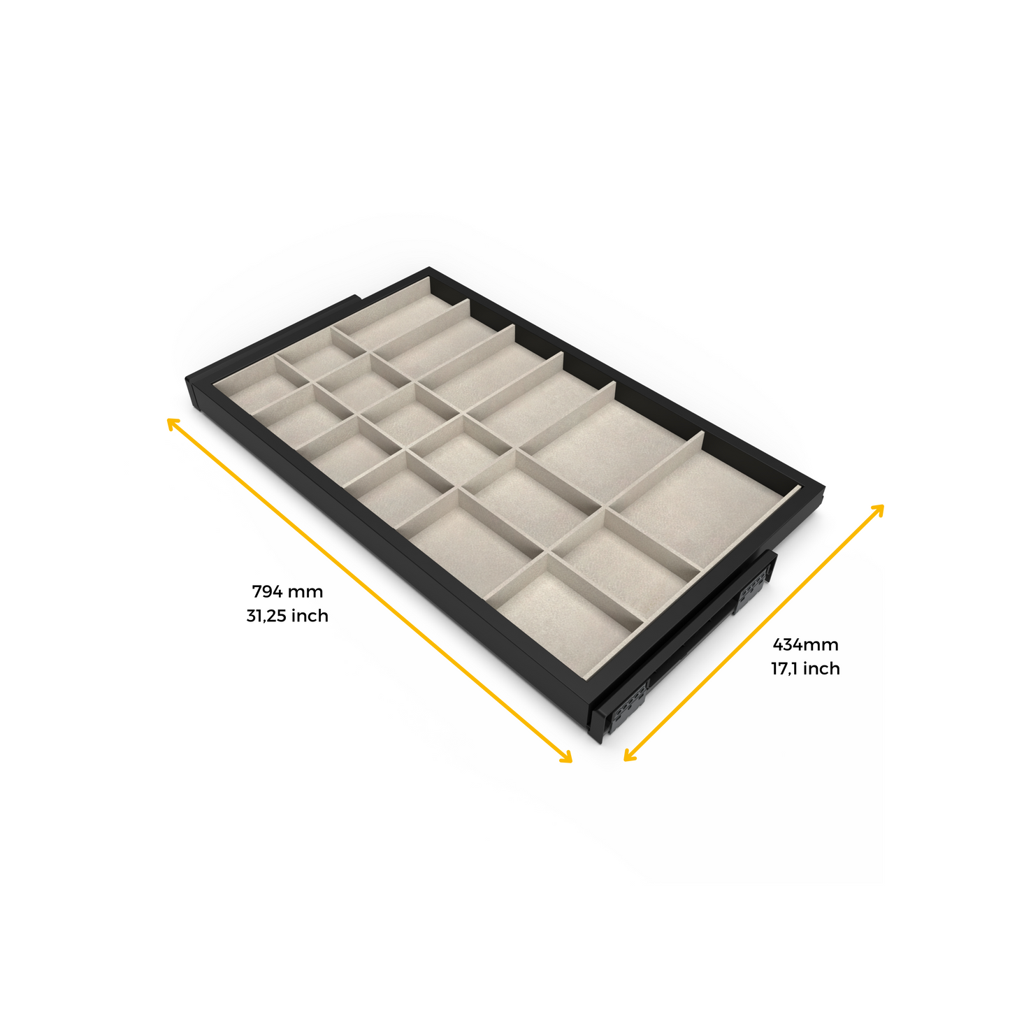 Emuca Kit di cassetto organizzatore e telaio a scorrimento con chiusura ammortizzata per armadio, regolabile, modulo 800 mm, Nero testurizzato e Grigio pietra
