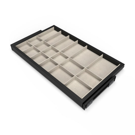 Emuca Kit di cassetto organizzatore e telaio a scorrimento con chiusura ammortizzata per armadio, regolabile, modulo 800 mm, Nero testurizzato e Grigio pietra