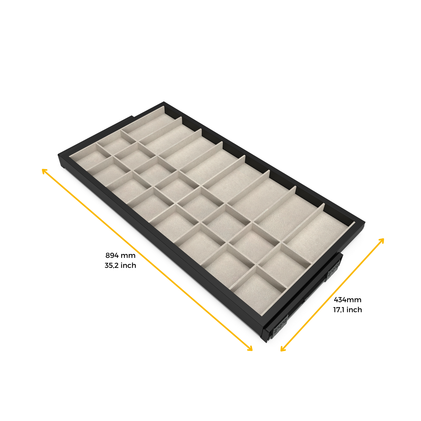 Emuca Kit di cassetto organizzatore e telaio a scorrimento con chiusura ammortizzata per armadio, regolabili, modulo 900 mm, Nero testurizzato e Grigio pietra