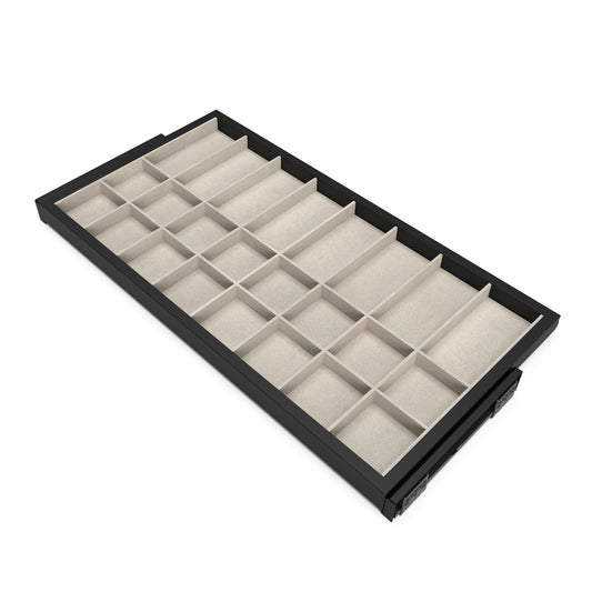 Emuca Kit di cassetto organizzatore e telaio a scorrimento con chiusura ammortizzata per armadio, regolabili, modulo 900 mm, Nero testurizzato e Grigio pietra