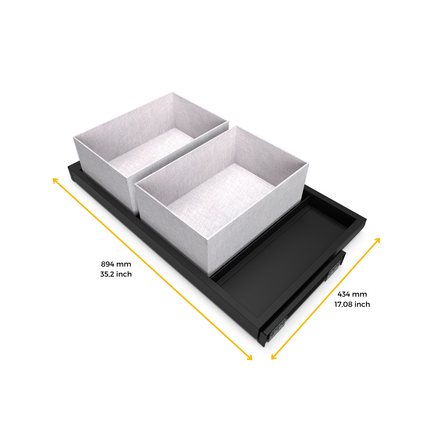 Emuca Kit di vassoio, 3 cestini organizzatori e telaio a scorrimento con chiusura ammortizzata per armadi, regolabile, modulo 900 mm, Nero testurizzato