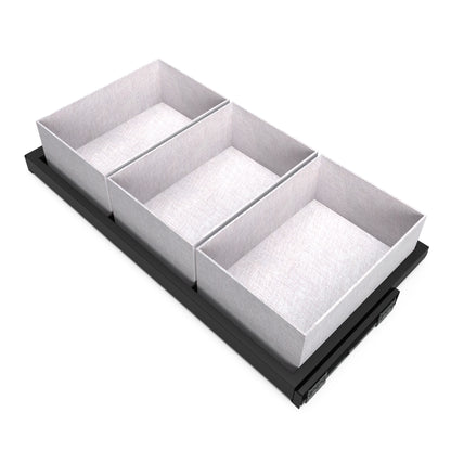 Emuca Kit di vassoio, 3 cestini organizzatori e telaio a scorrimento con chiusura ammortizzata per armadi, regolabile, modulo 900 mm, Nero testurizzato