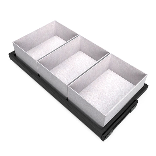 Emuca Kit di vassoio, 3 cestini organizzatori e telaio a scorrimento con chiusura ammortizzata per armadi, regolabile, modulo 900 mm, Nero testurizzato