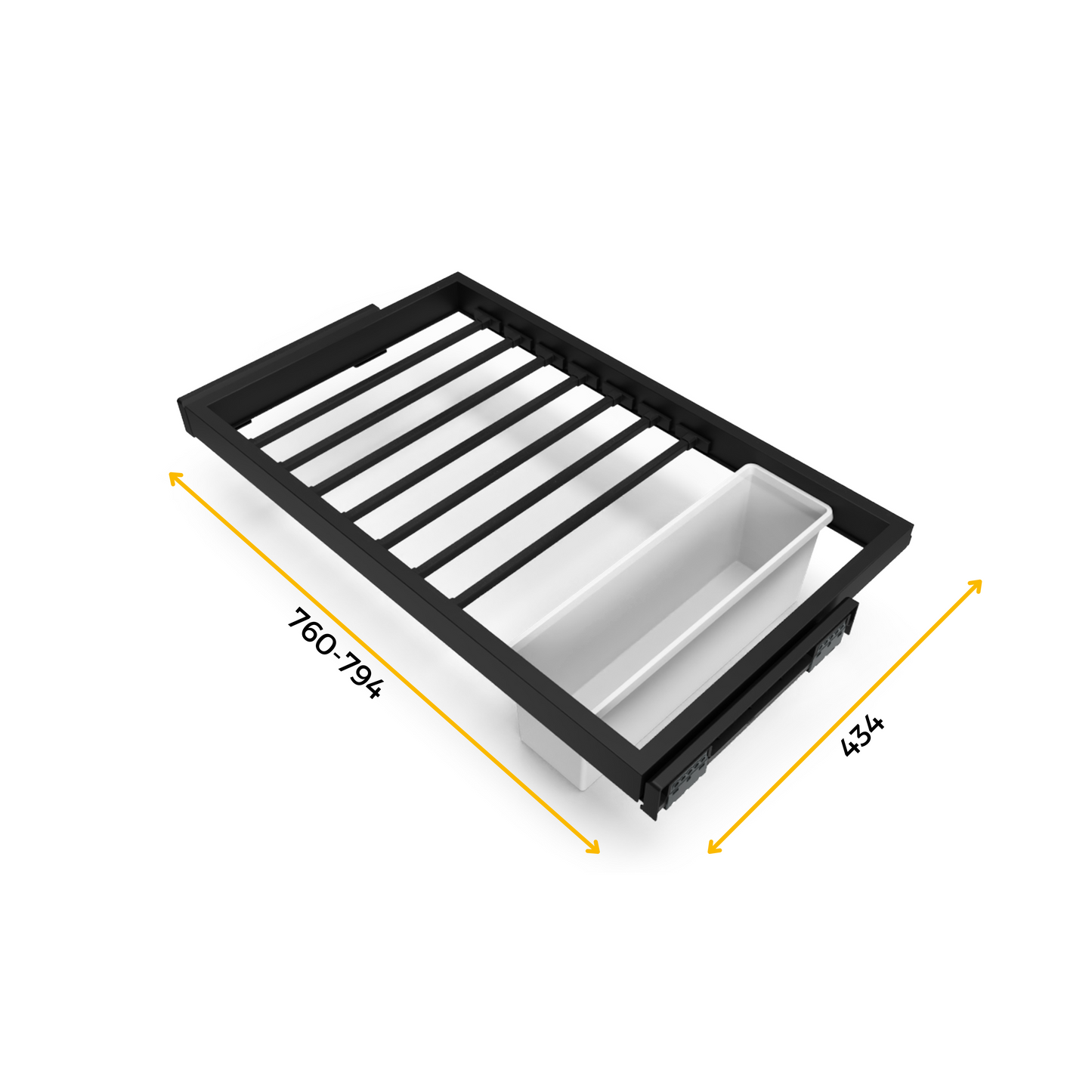 Emuca Kit di 7 aste portapantaloni, 1 vassoio e 1 telaio a scorrimento con chiusura ammortizzata per armadi, regolabili, modulo 800 mm, Nero testurizzato