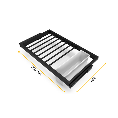 Emuca Kit di 7 aste portapantaloni, 1 vassoio e 1 telaio a scorrimento con chiusura ammortizzata per armadi, regolabili, modulo 800 mm, Nero testurizzato
