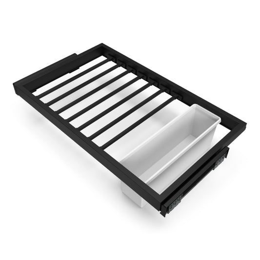 Emuca Kit di 7 aste portapantaloni, 1 vassoio e 1 telaio a scorrimento con chiusura ammortizzata per armadi, regolabili, modulo 800 mm, Nero testurizzato