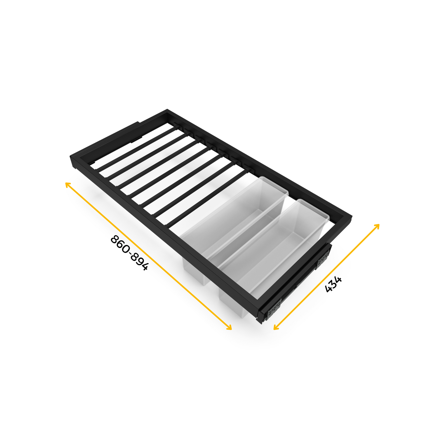 Emuca Kit di 7 aste portapantaloni, 2 vassoi e 1 telaio a scorrimento con chiusura ammortizzata per armadi, regolabile, modulo 900 mm, Nero testurizzato