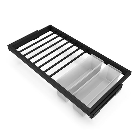 Emuca Kit di 7 aste portapantaloni, 2 vassoi e 1 telaio a scorrimento con chiusura ammortizzata per armadi, regolabile, modulo 900 mm, Nero testurizzato