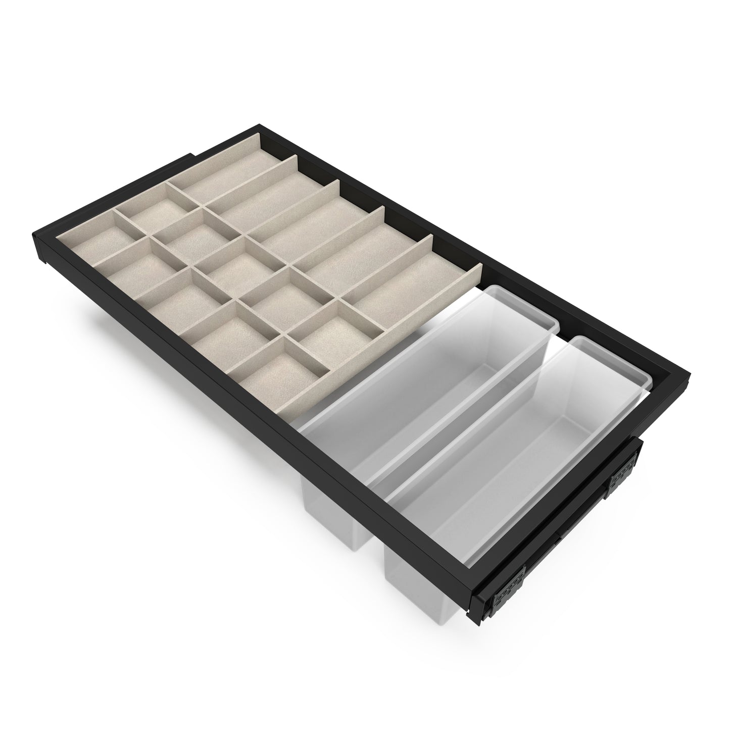 Emuca Kit di cassetti organizzatori, vassoio e telaio a scorrimento con chiusura ammortizzata per armadi, regolabile, modulo 900 mm, Nero testurizzato
