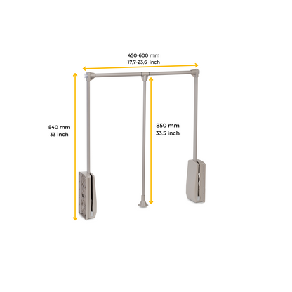 Emuca Appendiabiti per armadio Hang, larghezza regolabile 450-600 mm, Acciaio e Tecnoplastica, Verniciato grigio pietra
