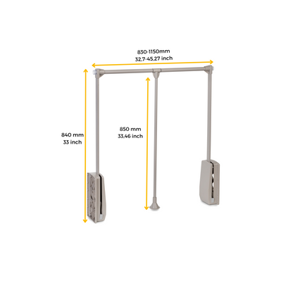 Emuca Appendiabiti per armadio Hang, larghezza regolabile 830-1150 mm, Acciaio e Tecnoplastica Verniciato pietra grigio