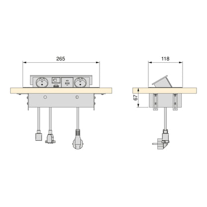 Emuca Multiconnettore Atom 26, 225x111mm, 2 prese Schuko, 1 USB Tipo A, 1 USB Tipo C, 1 RJ45, 1 HDMI, Zama-Acciaio-Plastica, Bianco