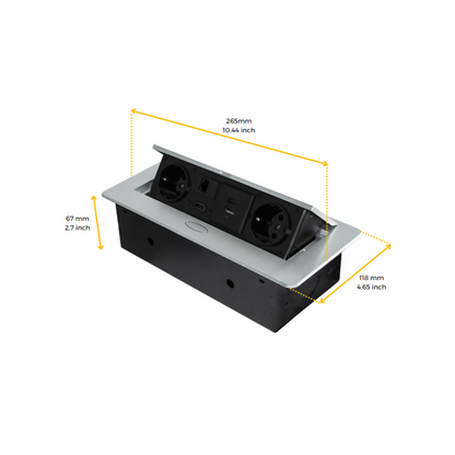 Emuca Multiconnettore Atom 26, 225x111mm, 2 prese Schuko, 1 USB Tipo A, 1 USB Tipo C, 1 RJ45, 1 HDMI, Zama-Acciaio-Plastica, Bianco