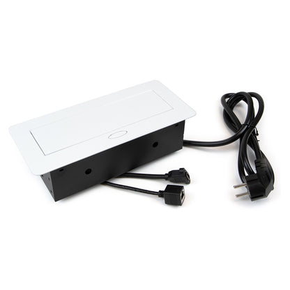 Emuca Multiconnettore Atom 26, 225x111mm, 2 prese Schuko, 1 USB Tipo A, 1 USB Tipo C, 1 RJ45, 1 HDMI, Zama-Acciaio-Plastica, Bianco