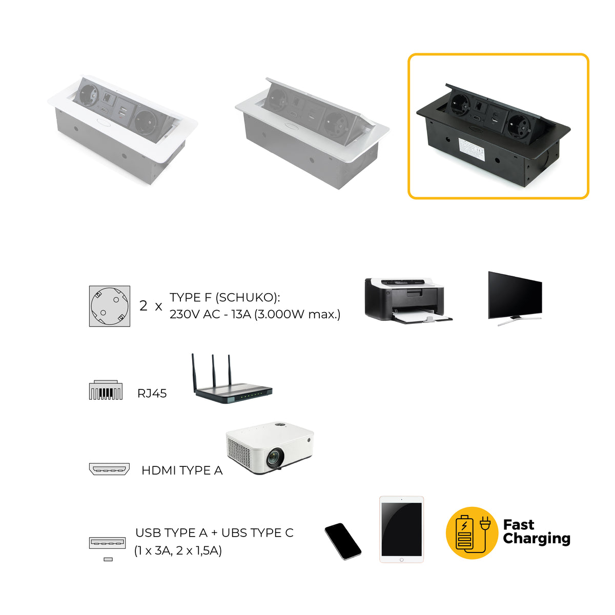 Multipresa Atom 26 per scrivania (225x111mm)