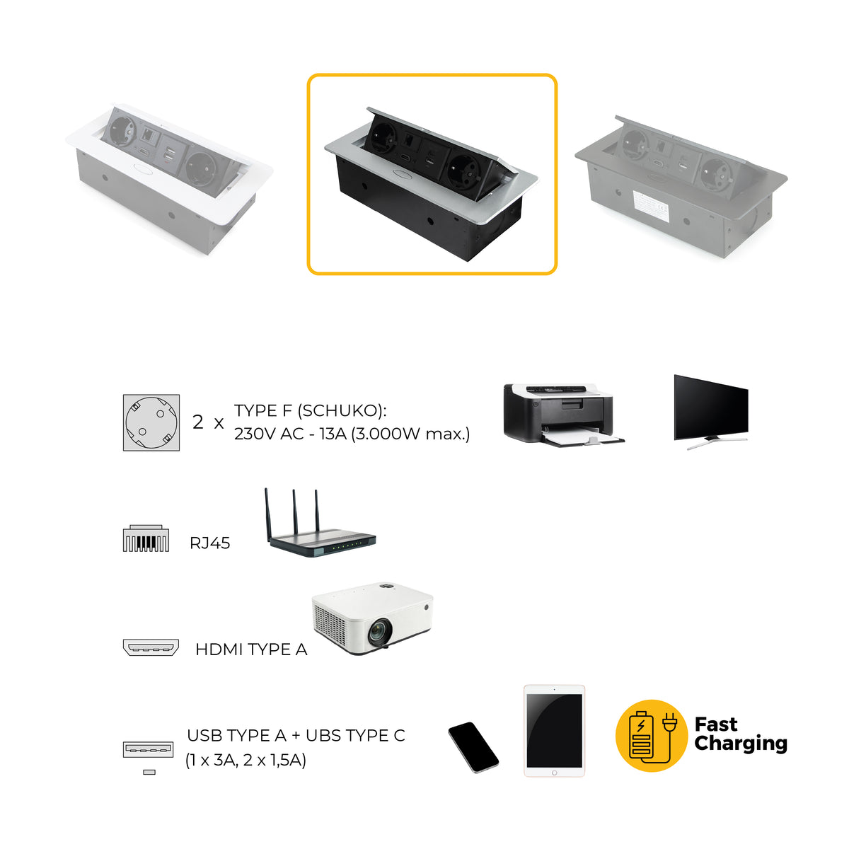Multipresa Atom 26 per scrivania (225x111mm)