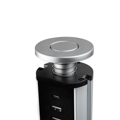 Emuca Multipresa estraibile Vertikal, 3 prese Schuko, 1 USB Tipo A, 1 USB Tipo C, Tecnoplastica e Alluminio, Grigio metallizzata