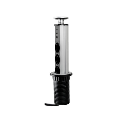 Emuca Multipresa estraibile Vertikal, 3 prese Schuko, 1 USB Tipo A, 1 USB Tipo C, Tecnoplastica e Alluminio, Grigio metallizzata