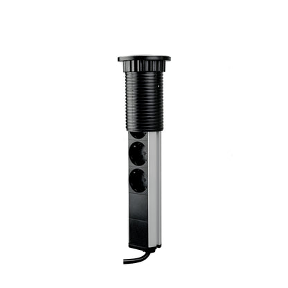 Emuca Multipresa estraibile Vertikal, 3 prese Schuko, 1 USB Tipo A, 1 USB Tipo C, Tecnoplastica e Alluminio, Grigio metallizzata
