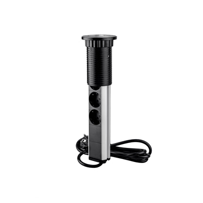 Emuca Multipresa estraibile Vertikal, 3 prese Schuko, 1 USB Tipo A, 1 USB Tipo C, Tecnoplastica e Alluminio, Grigio metallizzata