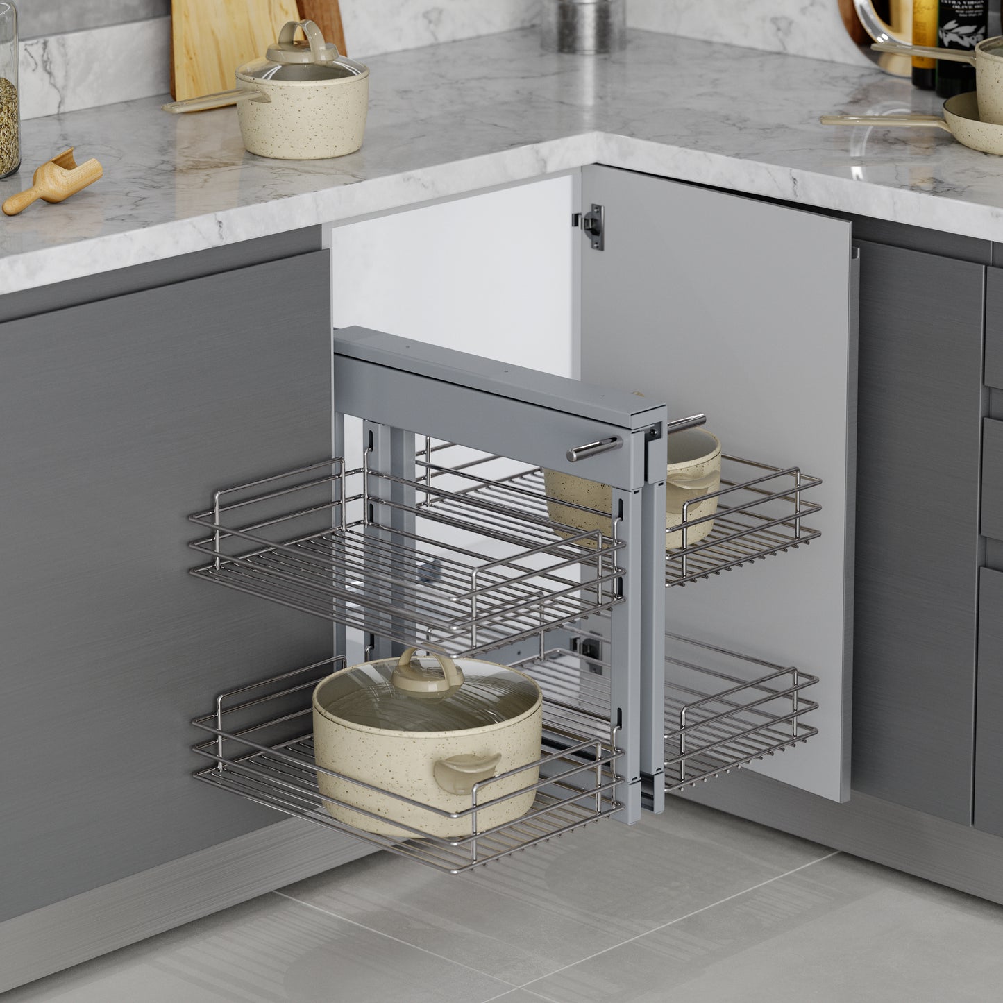 Emuca Sistema angolare estraibile per mobile da cucina Suprastar, Acciaio, Cromato lucido