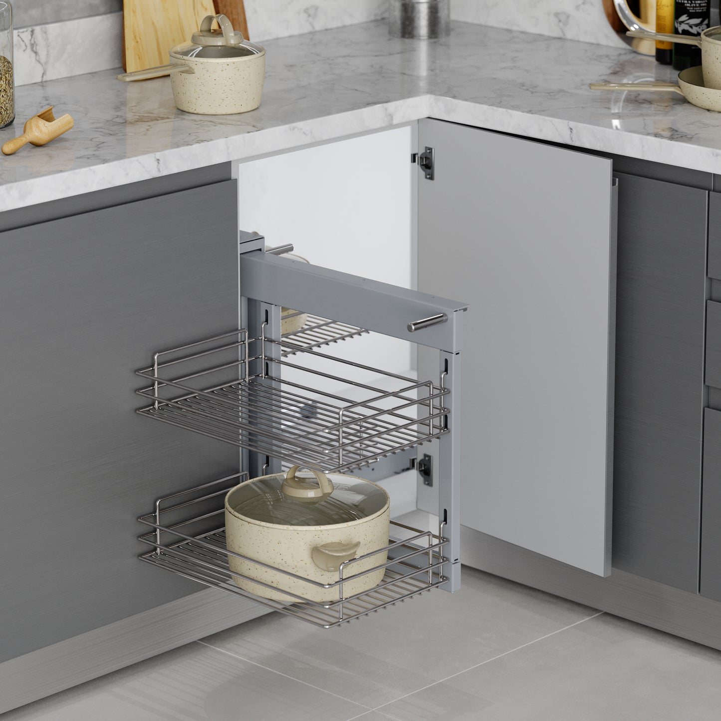 Emuca Sistema angolare estraibile per mobile da cucina Suprastar, Acciaio, Cromato lucido
