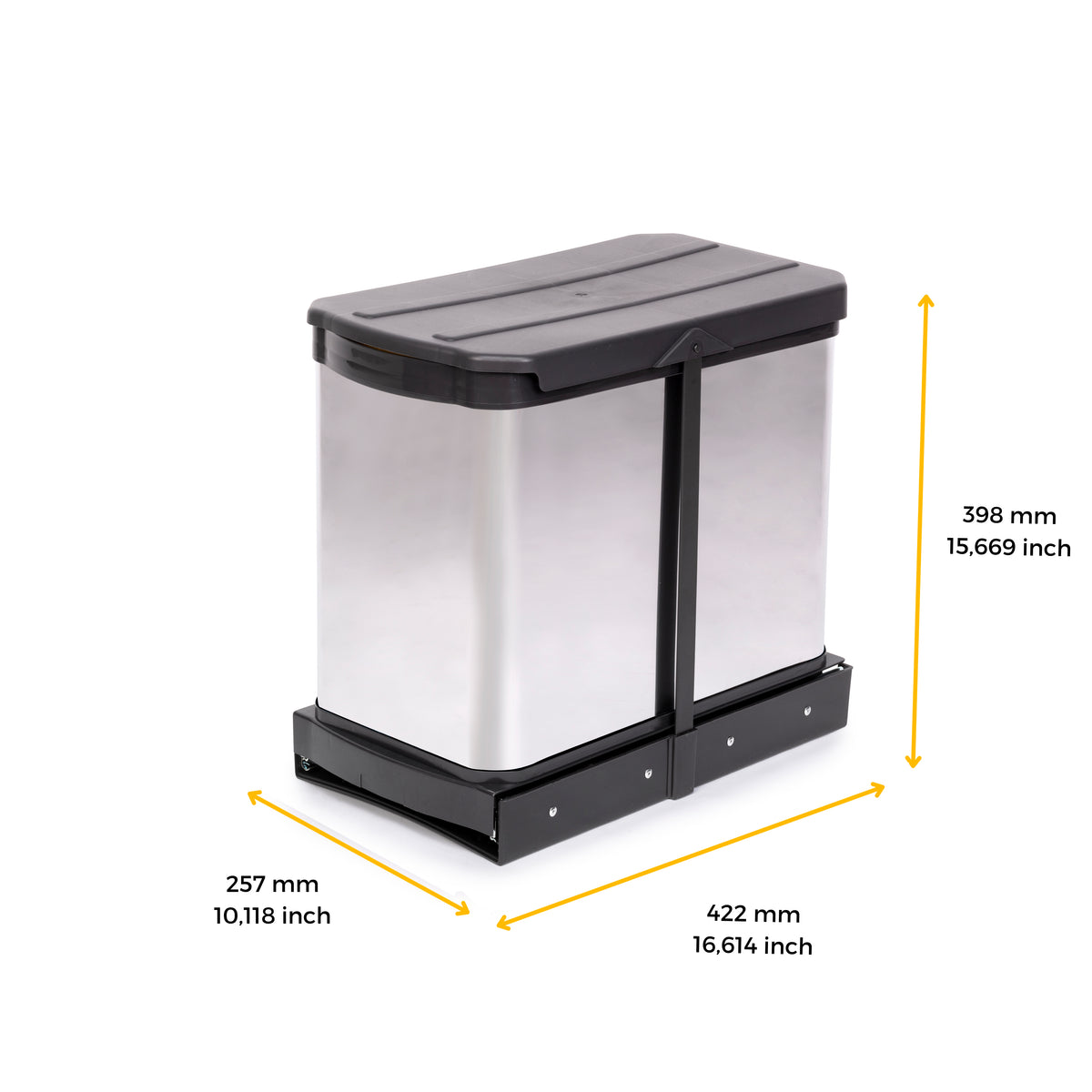 Pattumiere per differenziata Recycle Inox da cucina, 2 x 12 L, fissaggio sul fondo ed estrazione manuale/automaticamente