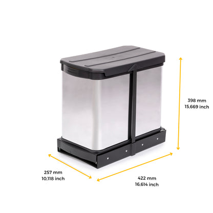 Pattumiere per differenziata Recycle Inox da cucina, 2 x 12 L, fissaggio sul fondo ed estrazione manuale/automaticamente