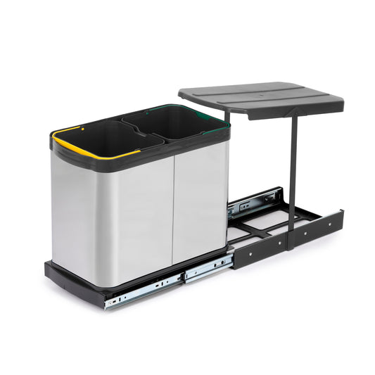 Emuca Contenitore per la raccolta differenziata Recycle Inox 2x12lt per il montaggio sul fondo e l'estrazione manuale/automaticamente nei mobili da cucina, in Tecnoplastica e Acciaio inossidabile.