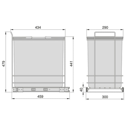 Emuca Recycle 1x35lt per il montaggio sul fondo e l'estrazione manuale nel mobile da cucina, Grigio antracite, Tecnoplastica