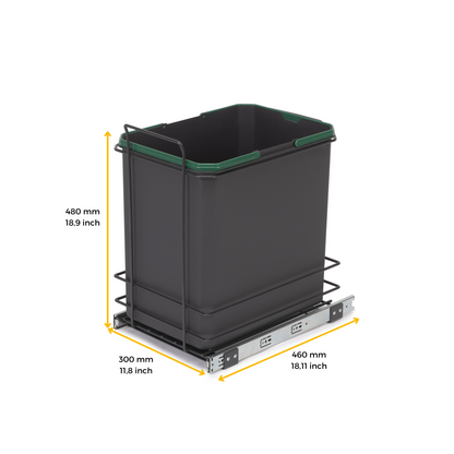 Emuca Recycle 1x35lt per il montaggio sul fondo e l'estrazione manuale nel mobile da cucina, Grigio antracite, Tecnoplastica