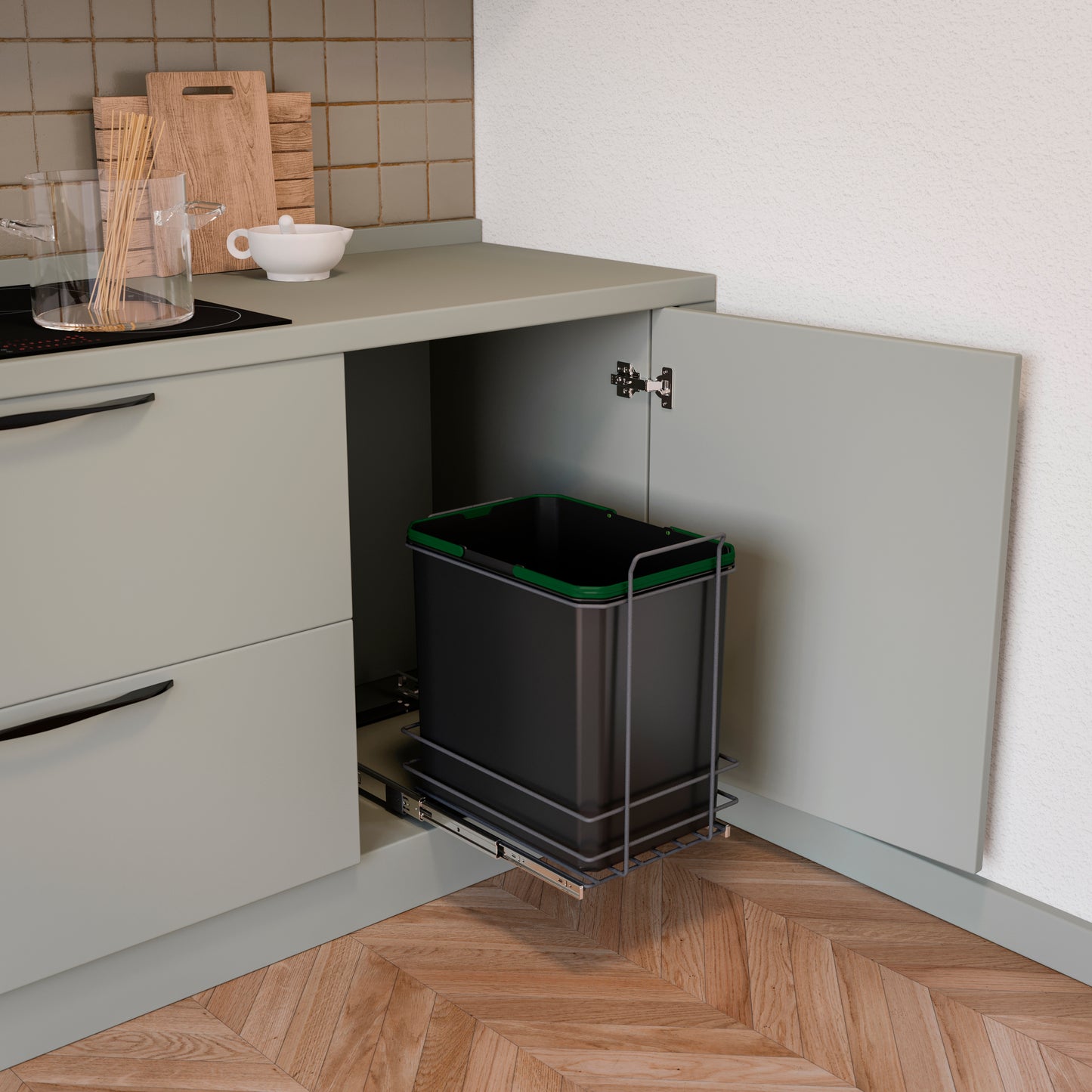 Emuca Recycle 1x35lt per il montaggio sul fondo e l'estrazione manuale nel mobile da cucina, Grigio antracite, Tecnoplastica