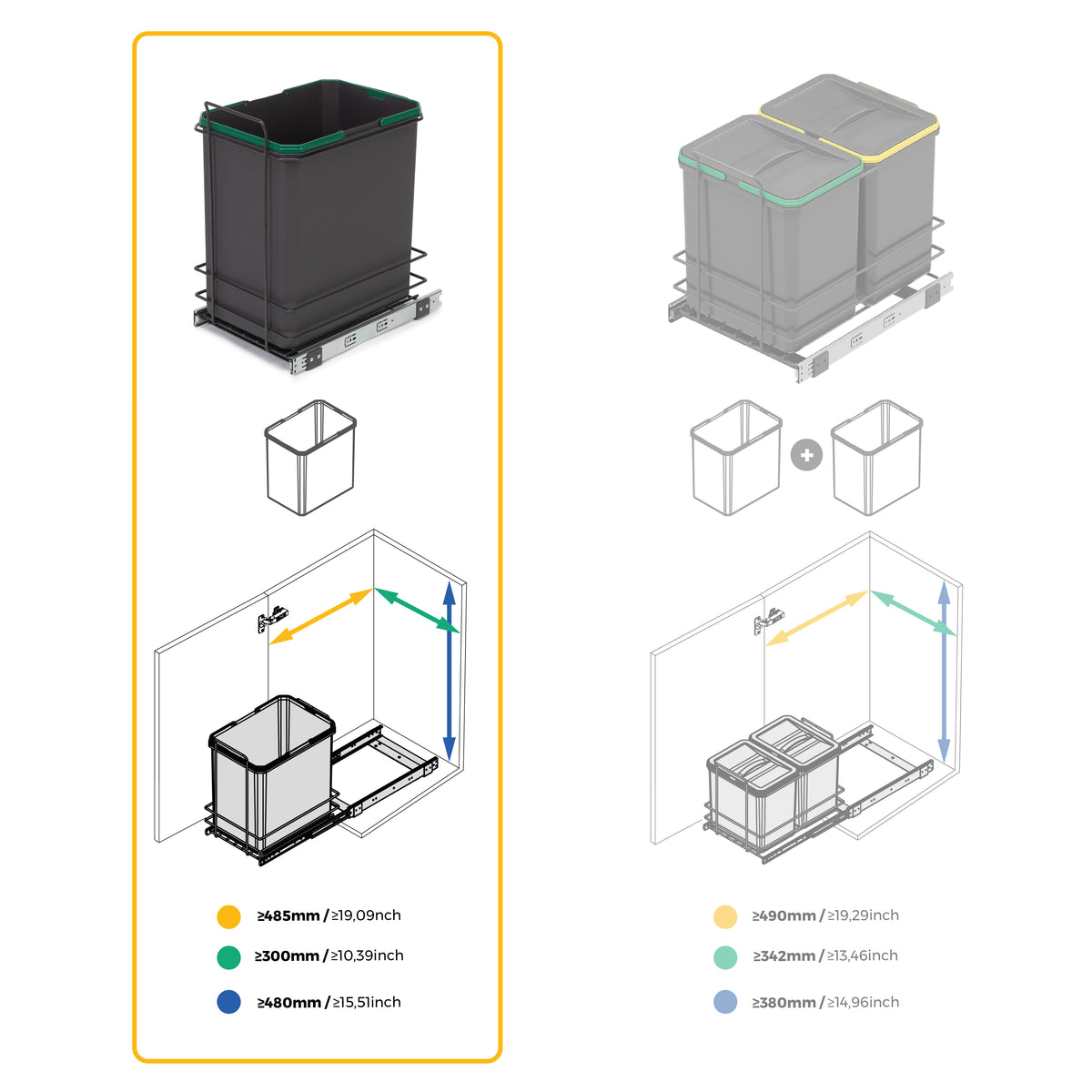 Pattumiera per differenziata Recycle 35 L da cucina, fissaggio sul fondo ed estrazione manuale