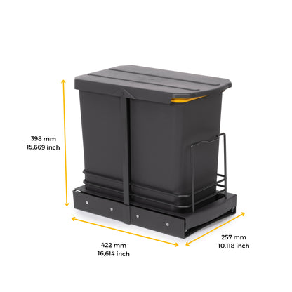 Emuca Contenitore per la raccolta differenziata Recycle da montare sul fondo e da estrarre manualmente/automaticamente in cucina Recycle 2x12lt, Grigio antracite, Tecnoplastica
