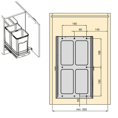 Emuca Contenitore per la raccolta differenziata Recycle da montare sul fondo e da estrarre manualmente/automaticamente in cucina Recycle 2x12lt, Grigio antracite, Tecnoplastica