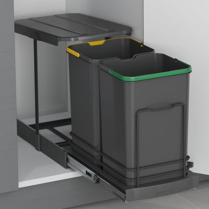 Emuca Contenitore per la raccolta differenziata Recycle da montare sul fondo e da estrarre manualmente/automaticamente in cucina Recycle 2x12lt, Grigio antracite, Tecnoplastica