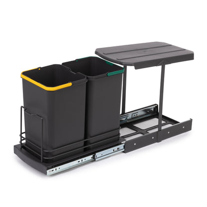 Emuca Contenitore per la raccolta differenziata Recycle da montare sul fondo e da estrarre manualmente/automaticamente in cucina Recycle 2x12lt, Grigio antracite, Tecnoplastica