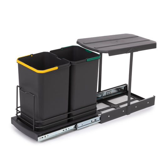Emuca Contenitore per la raccolta differenziata Recycle da montare sul fondo e da estrarre manualmente/automaticamente in cucina Recycle 2x12lt, Grigio antracite, Tecnoplastica
