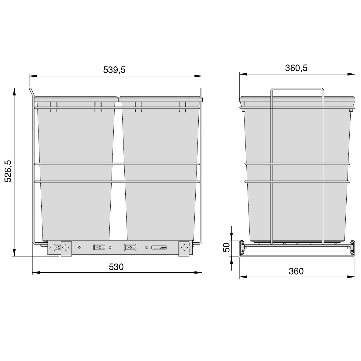 Pattumiere per differenziata Recycle da cucina, 2 x 35 L, fissaggio sul fondo ed estrazione manuale