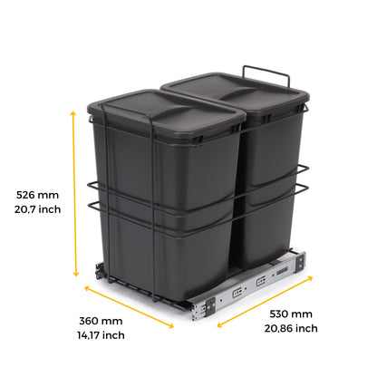 Emuca Contenitore per la raccolta differenziata Recycle da montare sul fondo e da estrarre manualmente in cucina Recycle 2x35lt, Grigio antracite Tecnoplastica