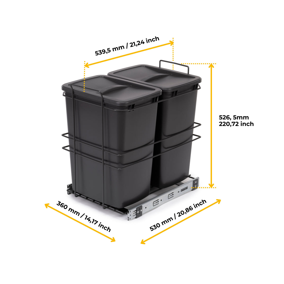 Pattumiere per differenziata Recycle da cucina, 2 x 35 L, fissaggio sul fondo ed estrazione manuale