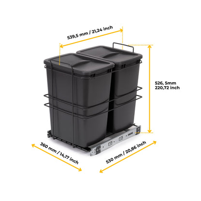 Pattumiere per differenziata Recycle da cucina, 2 x 35 L, fissaggio sul fondo ed estrazione manuale