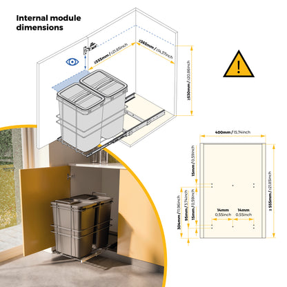 Pattumiere per differenziata Recycle da cucina, 2 x 35 L, fissaggio sul fondo ed estrazione manuale